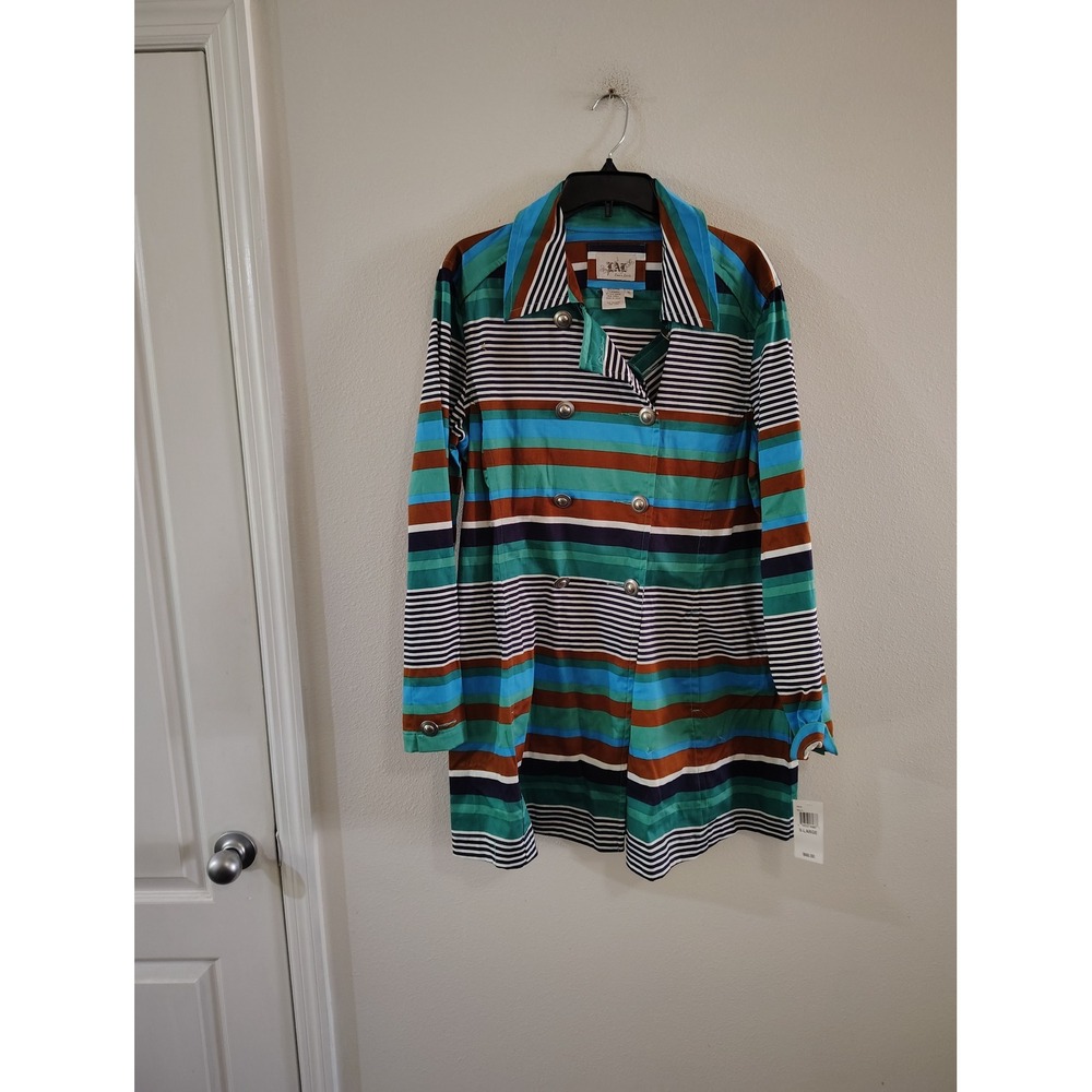 Live A Little Striped Double Breasted Trench Coat Jacket Multi Color XL 26414